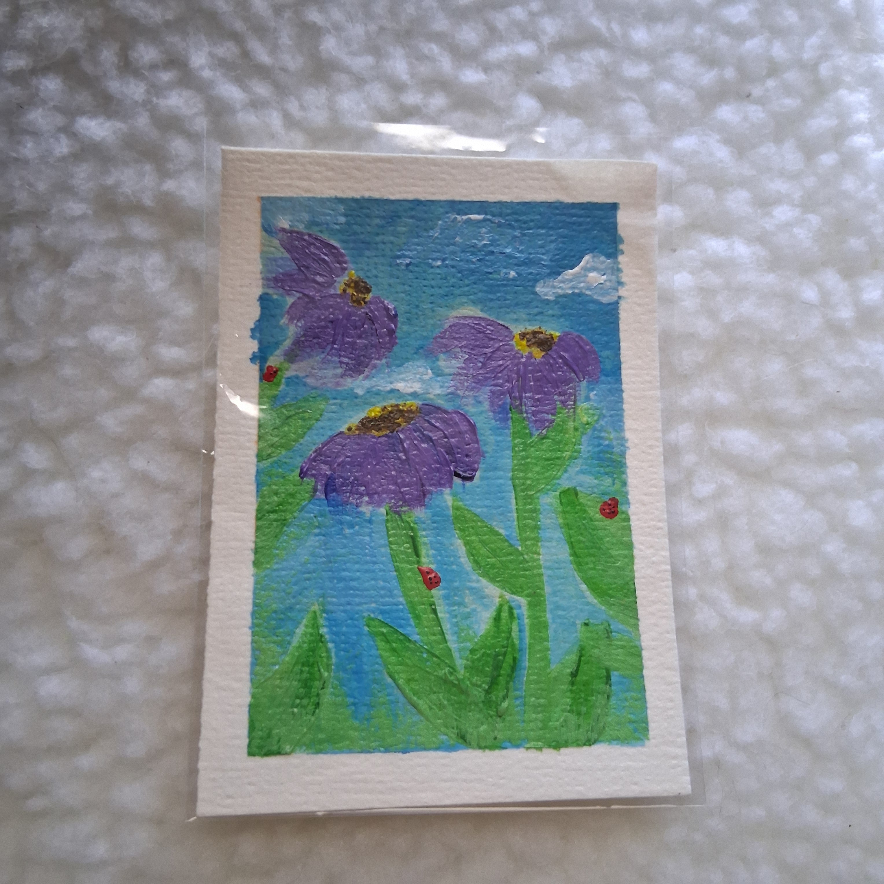Wild Flowers & Ladybugs, ACEO Acrylic, Floral Series