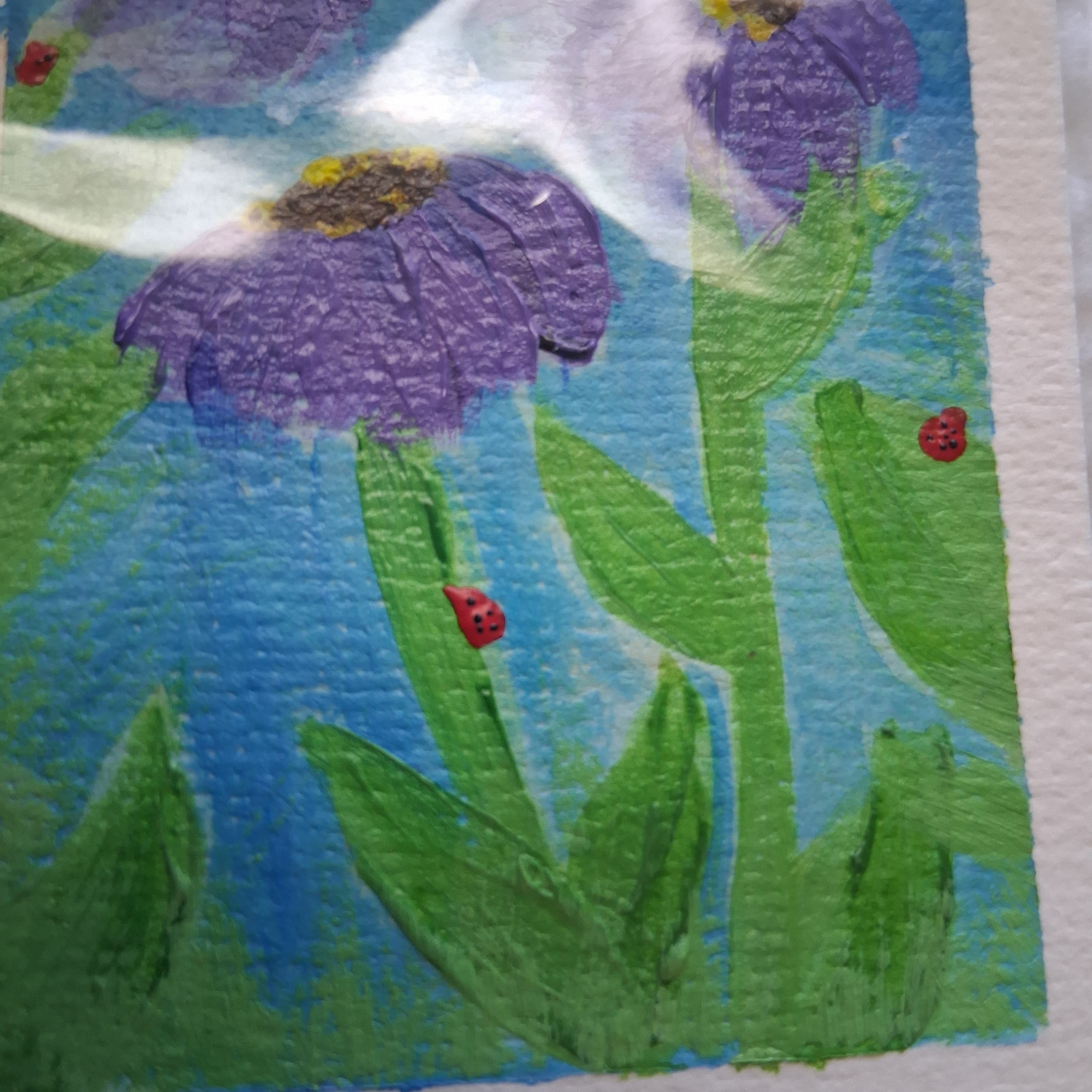 Wild Flowers & Ladybugs, ACEO Acrylic, Floral Series