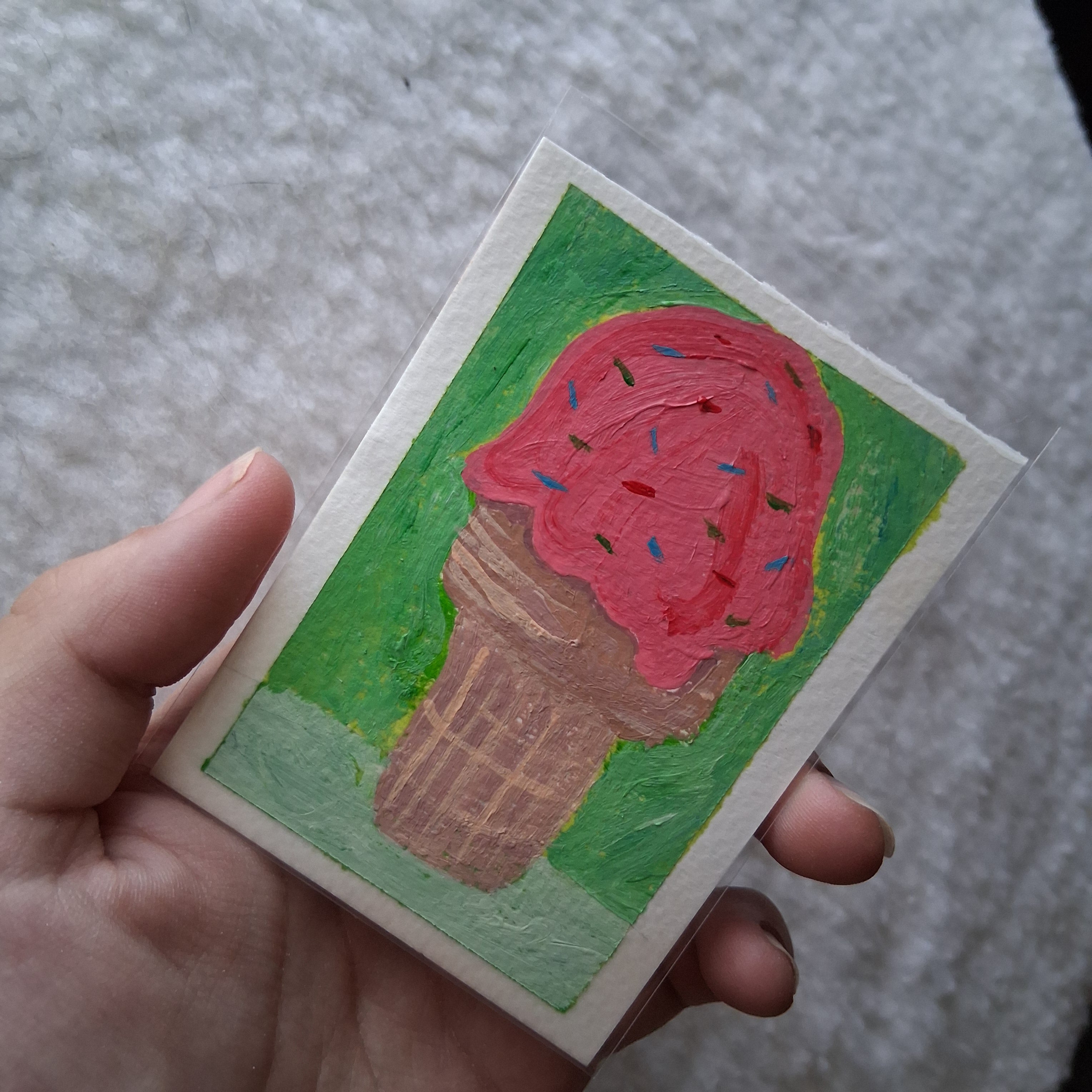Strawberry Scoop, Acrylic ACEO, Desserts Series