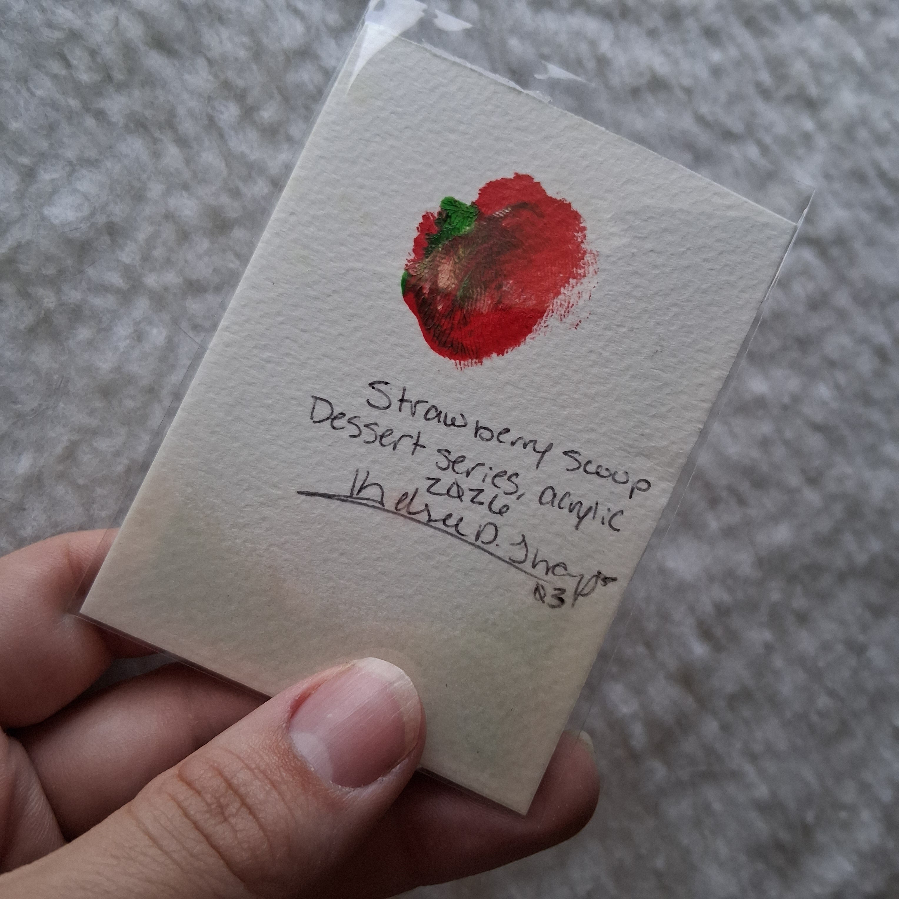 Strawberry Scoop, Acrylic ACEO, Desserts Series