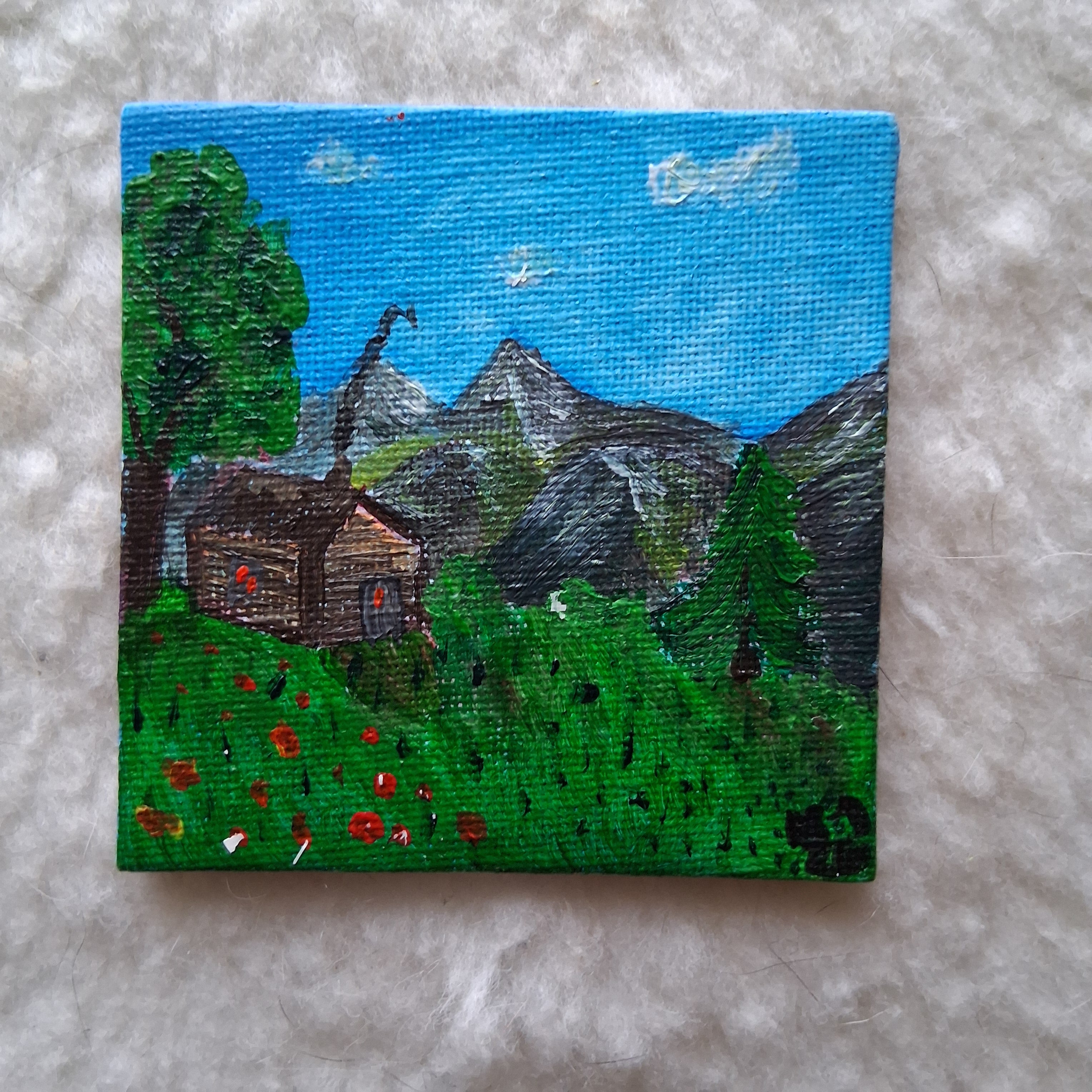 Quiet Cabin, Acrylic Mini on Magnetic Canvas