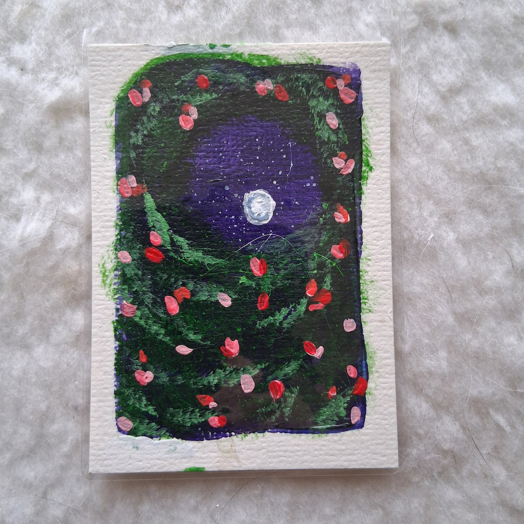 Moonlit Garden, ACEO Acrylic, Floral Series