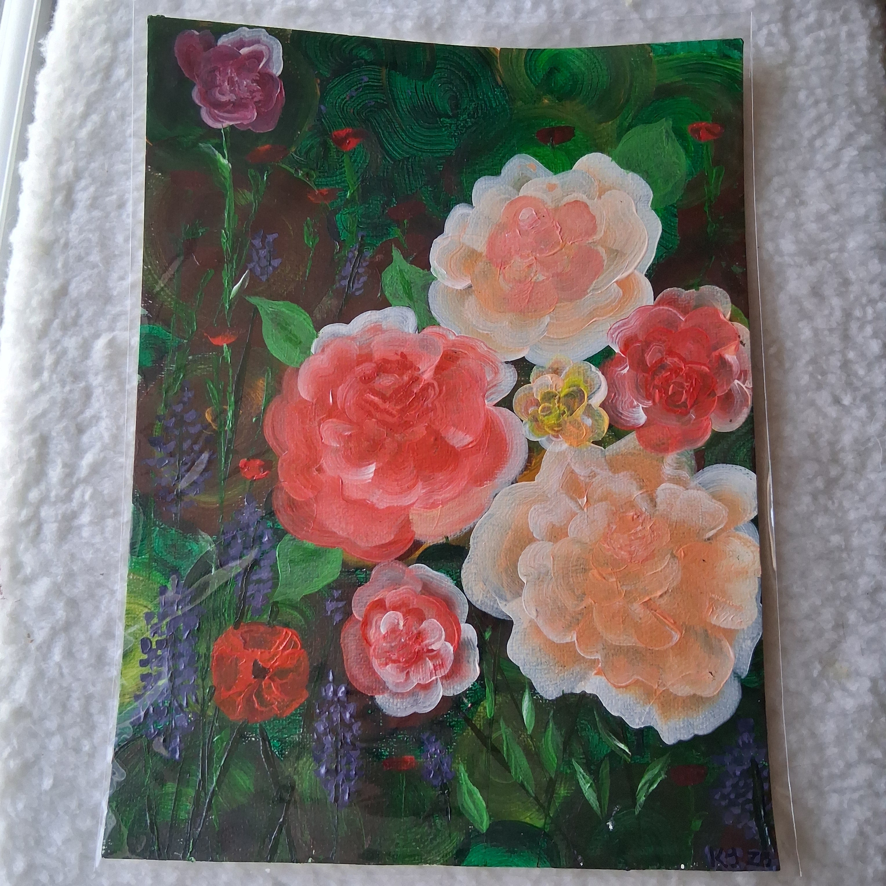 Floral on Emerald, Original Acrylic Painting, Floral Series