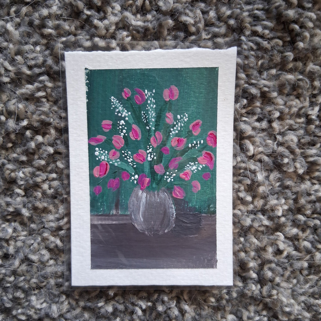 Sweet Peas & Baby's Breathe, ACEO Acrylic, Floral Series