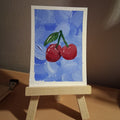 Cherry on Blue, ACEO Acrylic, Fruit Series