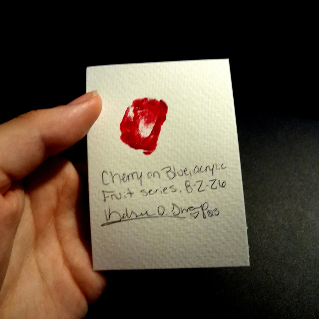 Cherry on Blue, ACEO Acrylic, Fruit Series