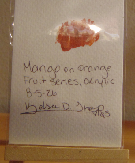 Mango on Orange, ACEO Acrylic, Fruit Series