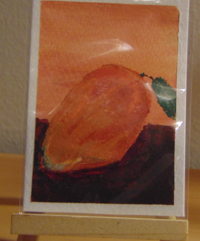 Mango on Orange, ACEO Acrylic, Fruit Series