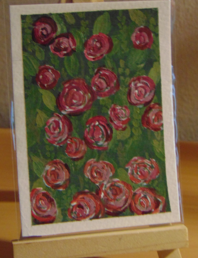 Paint the Roses Red, ACEO Acrylic, Floral Series