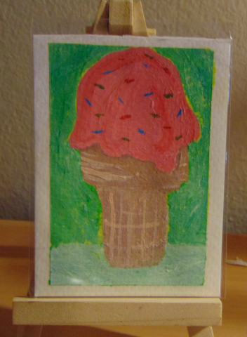 Strawberry Scoop, ACEO Acrylic, Dessert Series