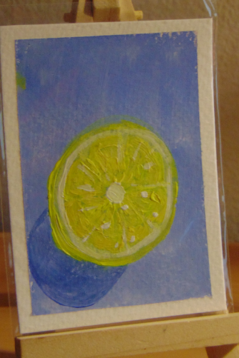 Tart Lemon, ACEO Acrylic, Fruit Series