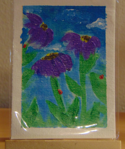 Wildflowers & Ladybugs, ACEO Acrylic, Floral Series